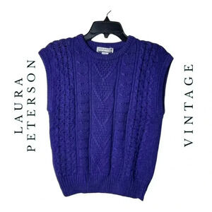 1355. VINTAGE 1980’S LAURA PETERSON RAMIE COTTON CABLE KNIT SWEATER VEST MEDIUM‎